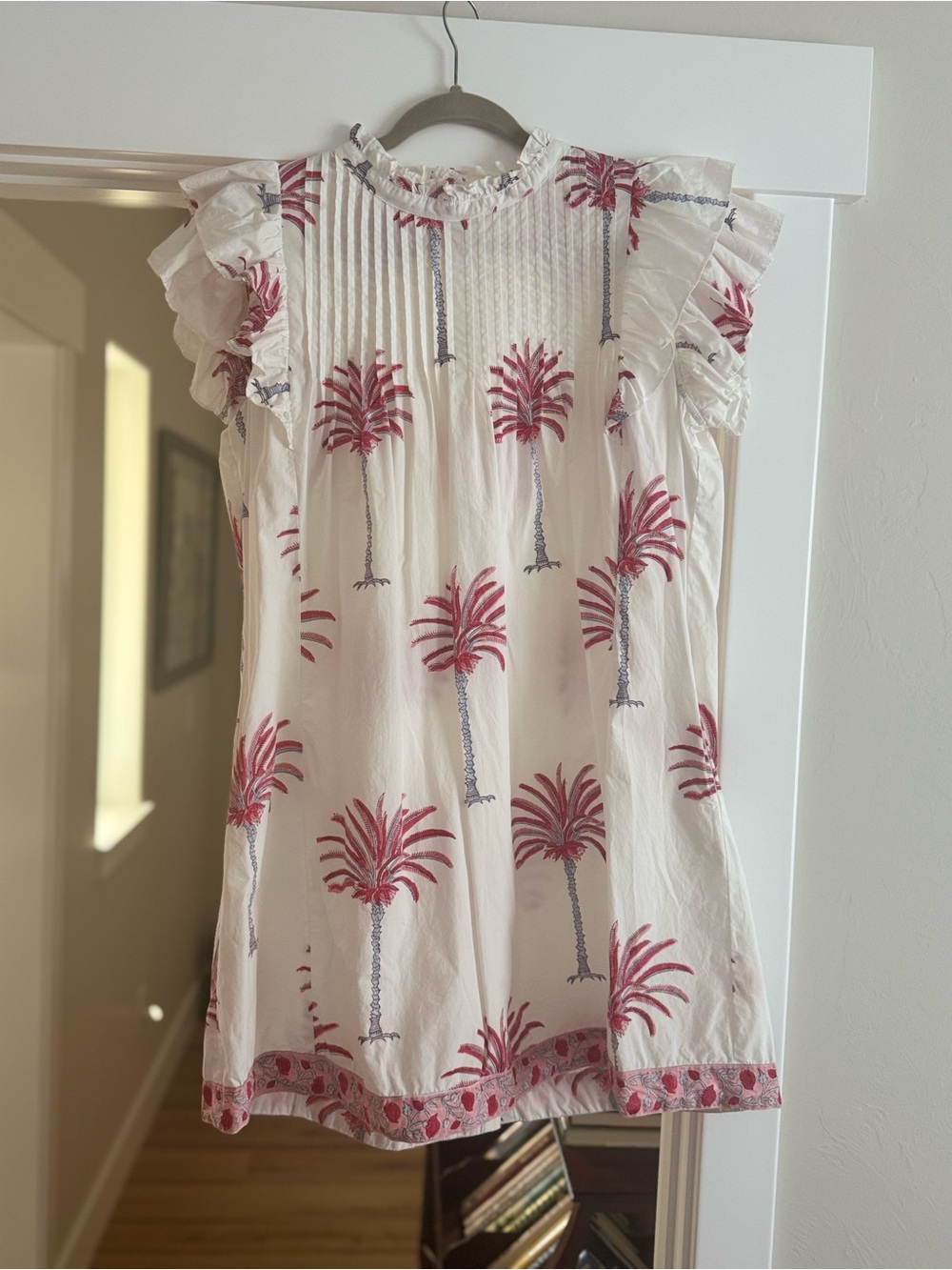 Oliphant White Mini Dress with Red Palm Print
